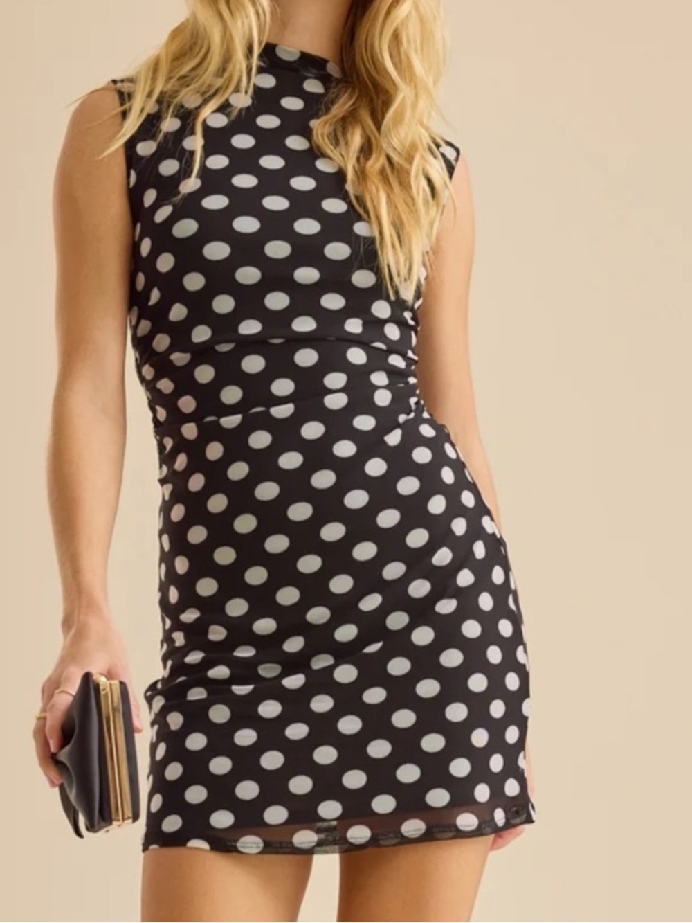 NWT Altar'd State Black and White Polka Dot Loreah Mini Dress Mesh